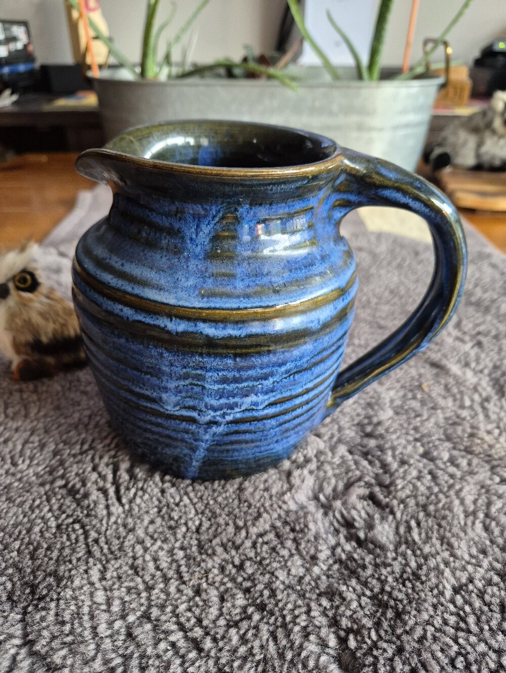 Handcrafted Blue Ceramic Pitcher - Artisan Home Art